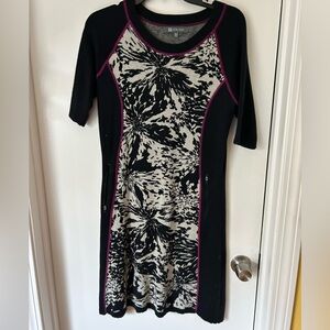 Title Nine Black & Gray Merino wool  Knit Sweater Dress with Purple Trim- size M